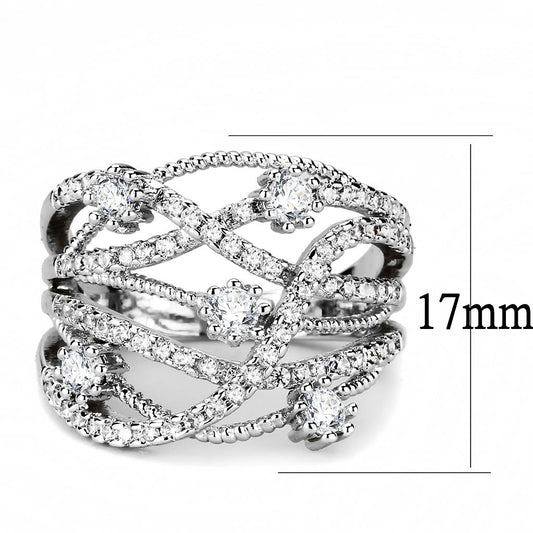 3W1463 - Rhodium Brass Ring with AAA Grade CZ in Clear