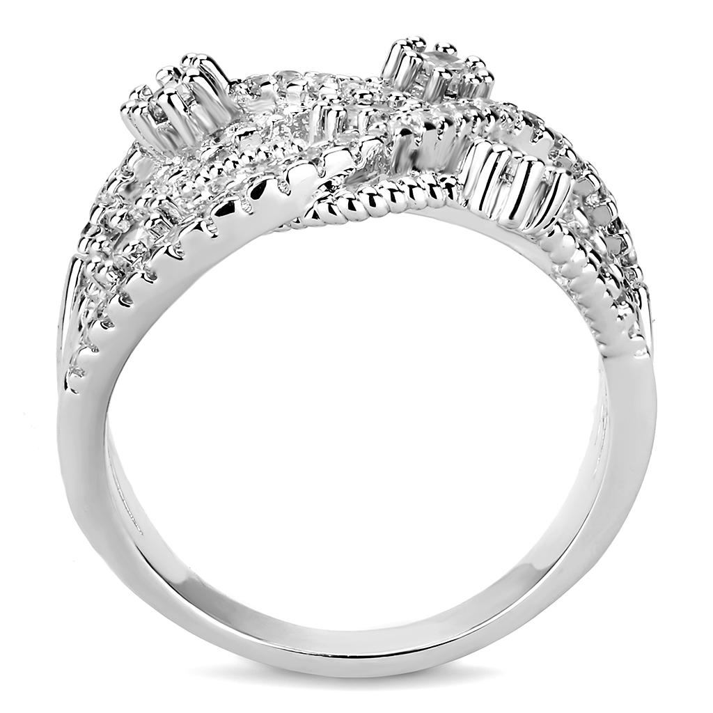 3W1463 - Rhodium Brass Ring with AAA Grade CZ in Clear