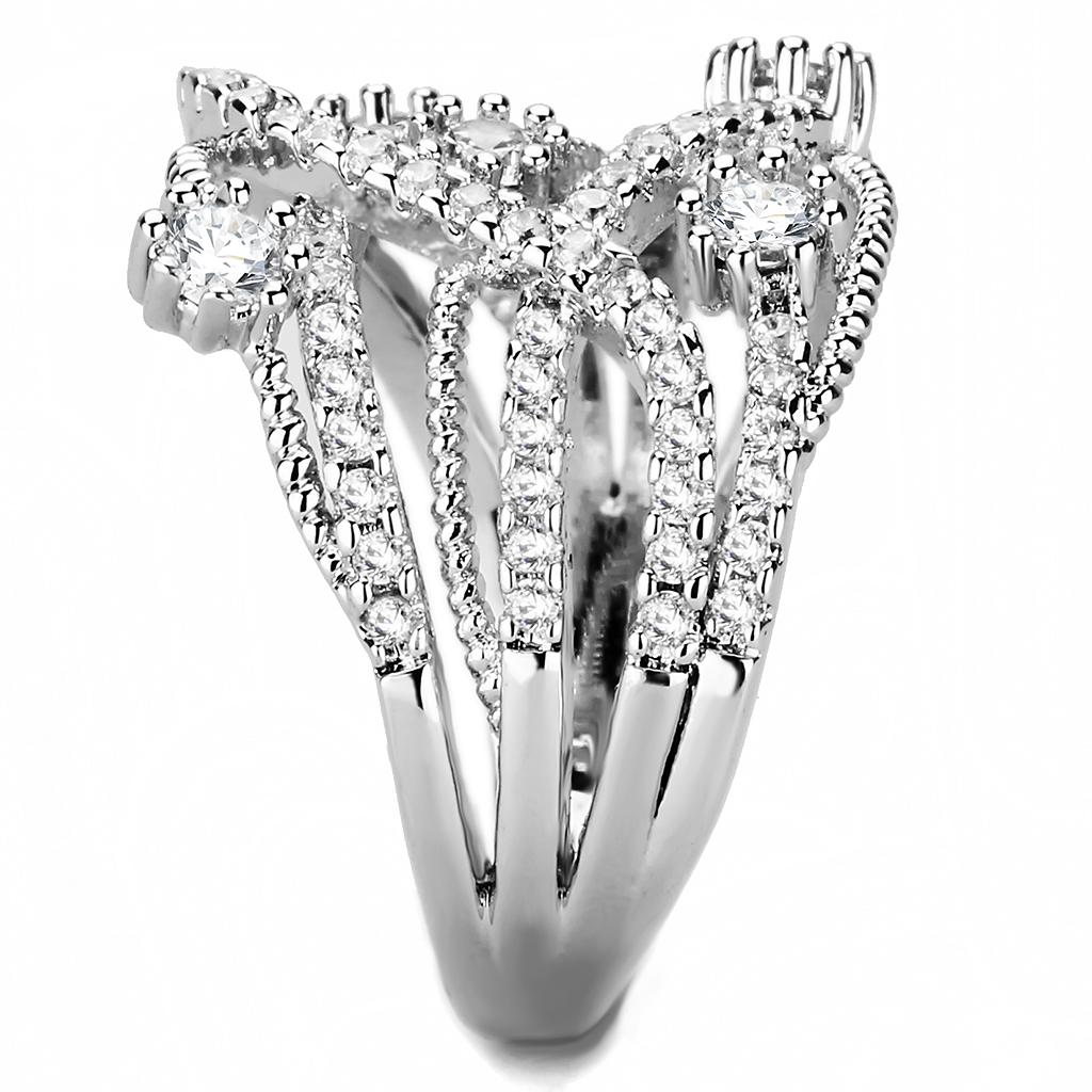 3W1463 - Rhodium Brass Ring with AAA Grade CZ in Clear