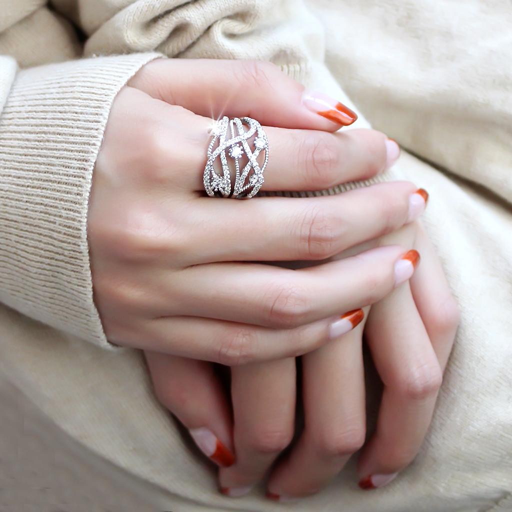 3W1463 - Rhodium Brass Ring with AAA Grade CZ in Clear