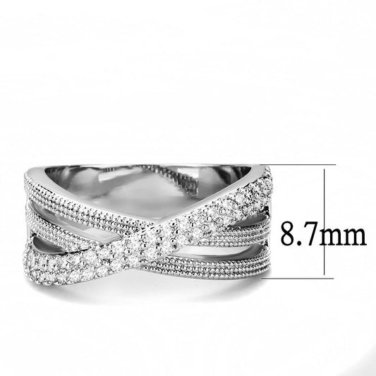 3W1464 - Rhodium Brass Ring with AAA Grade CZ in Clear