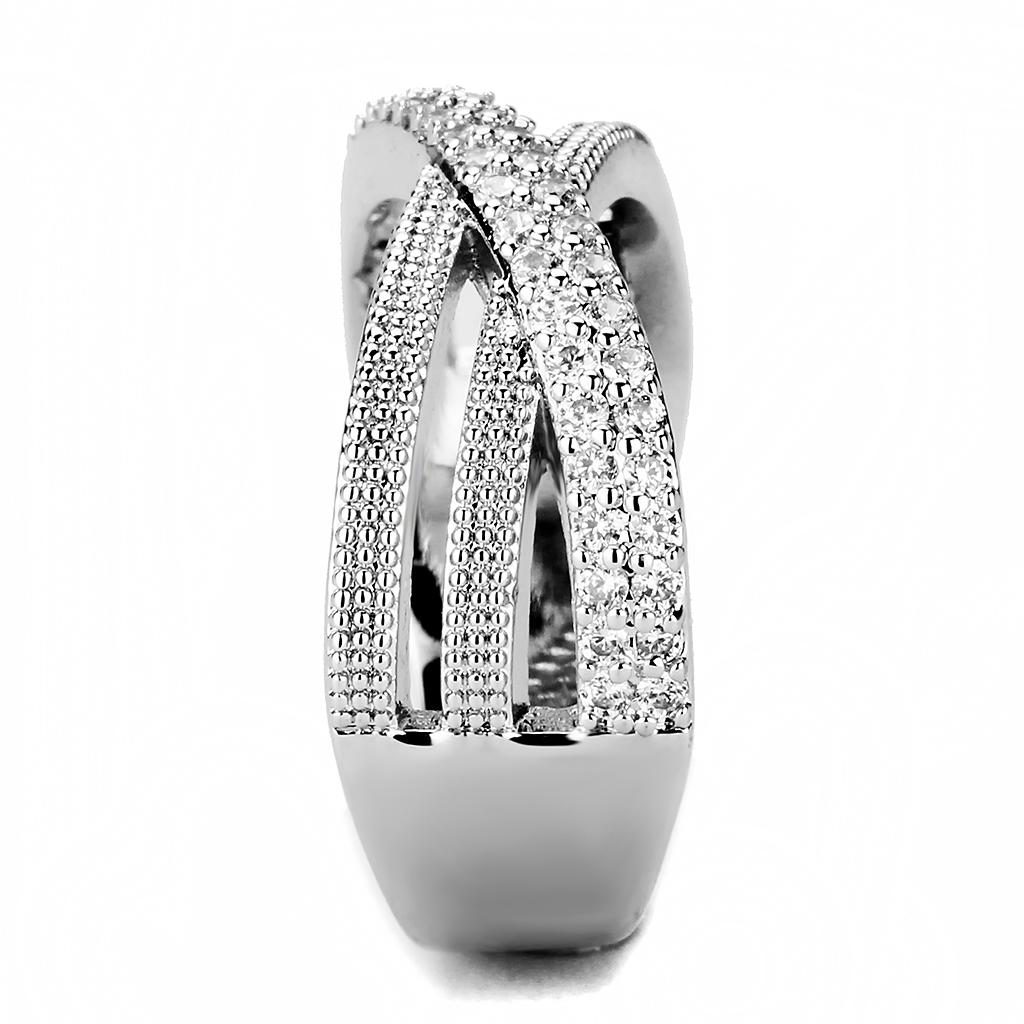 3W1464 - Rhodium Brass Ring with AAA Grade CZ in Clear