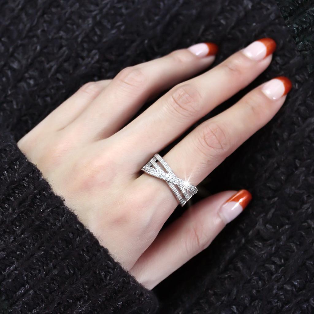 3W1464 - Rhodium Brass Ring with AAA Grade CZ in Clear