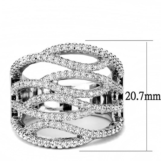 3W1465 - Rhodium Brass Ring with AAA Grade CZ in Clear