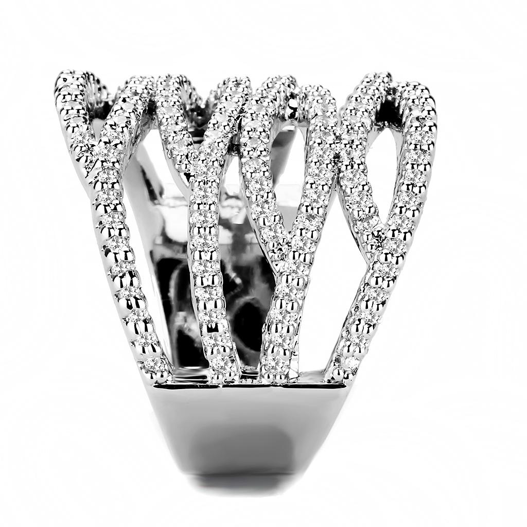 3W1465 - Rhodium Brass Ring with AAA Grade CZ in Clear