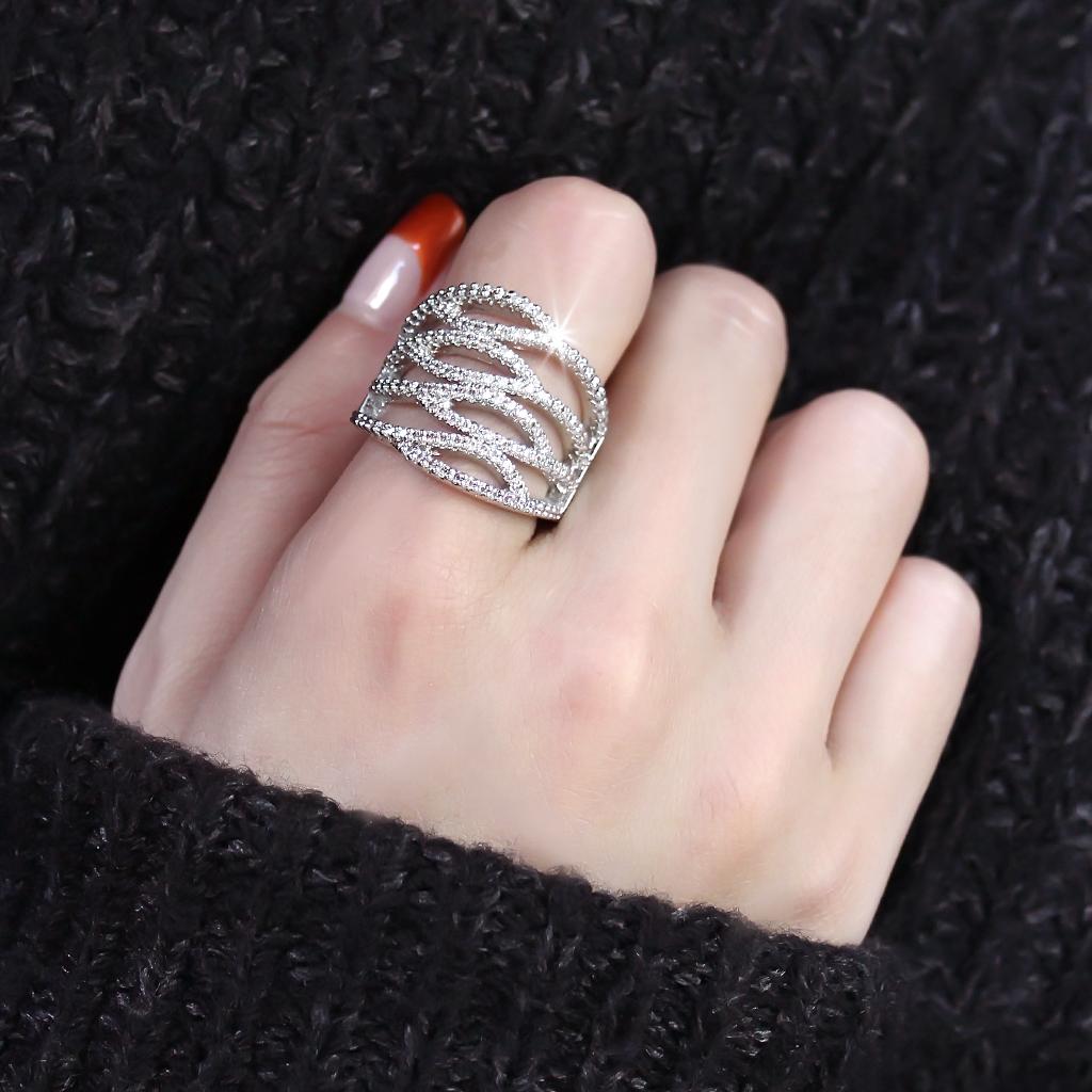 3W1465 - Rhodium Brass Ring with AAA Grade CZ in Clear