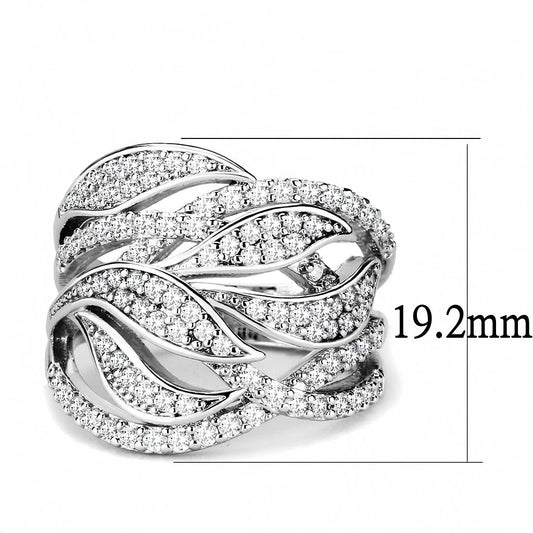 3W1466 - Rhodium Brass Ring with AAA Grade CZ in Clear