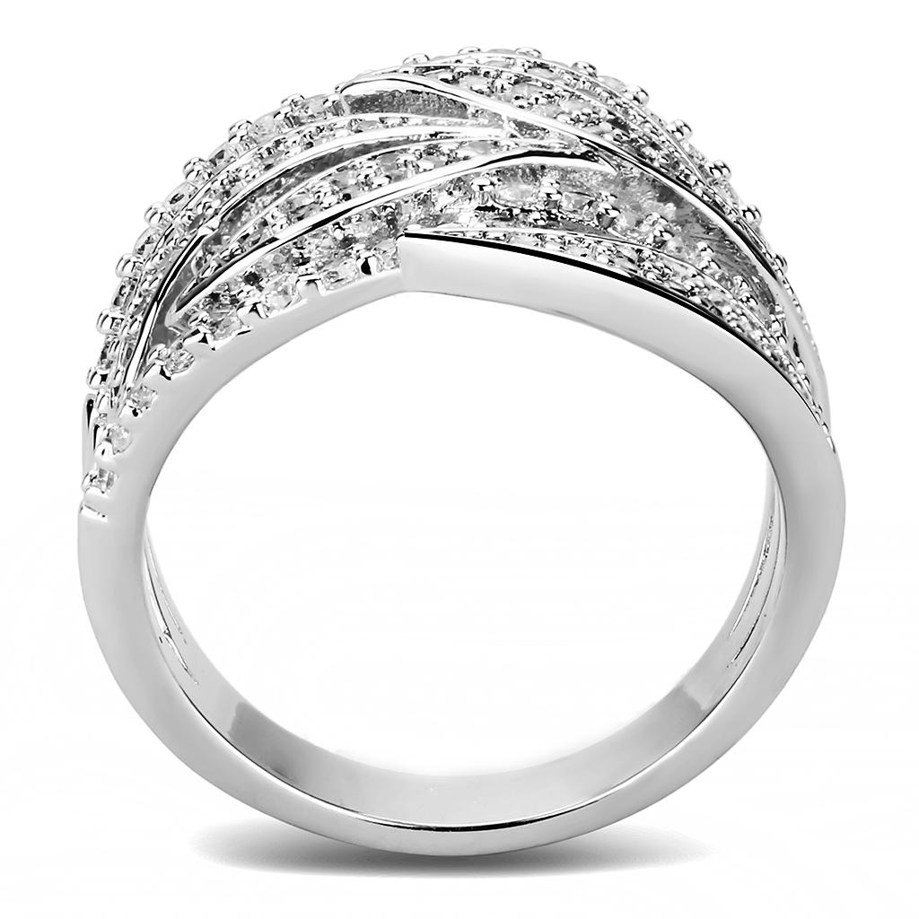 3W1466 - Rhodium Brass Ring with AAA Grade CZ in Clear