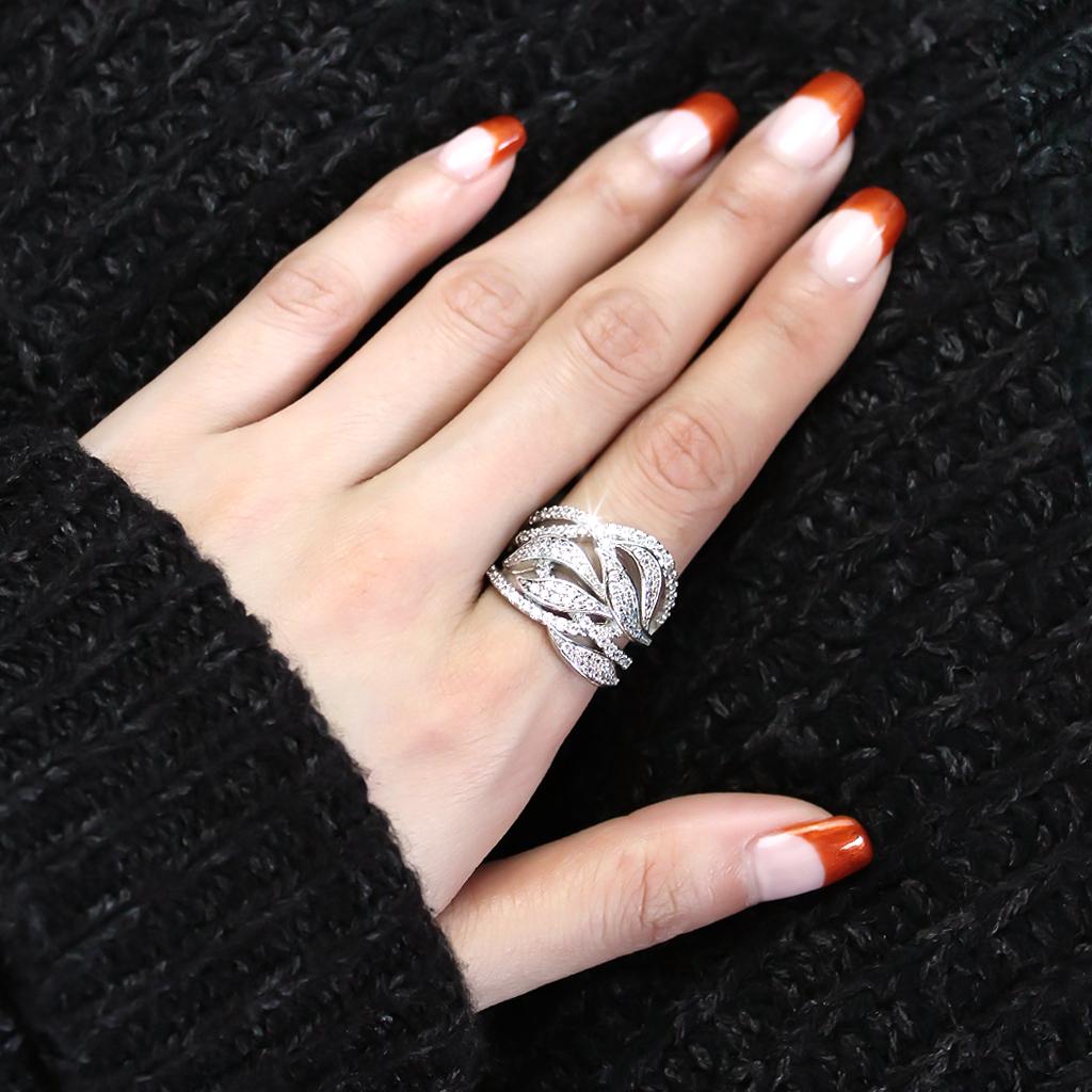 3W1466 - Rhodium Brass Ring with AAA Grade CZ in Clear