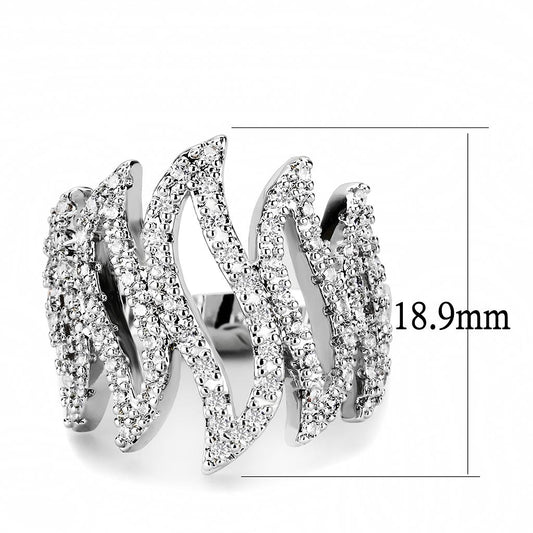 3W1467 - Rhodium Brass Ring with AAA Grade CZ in Clear