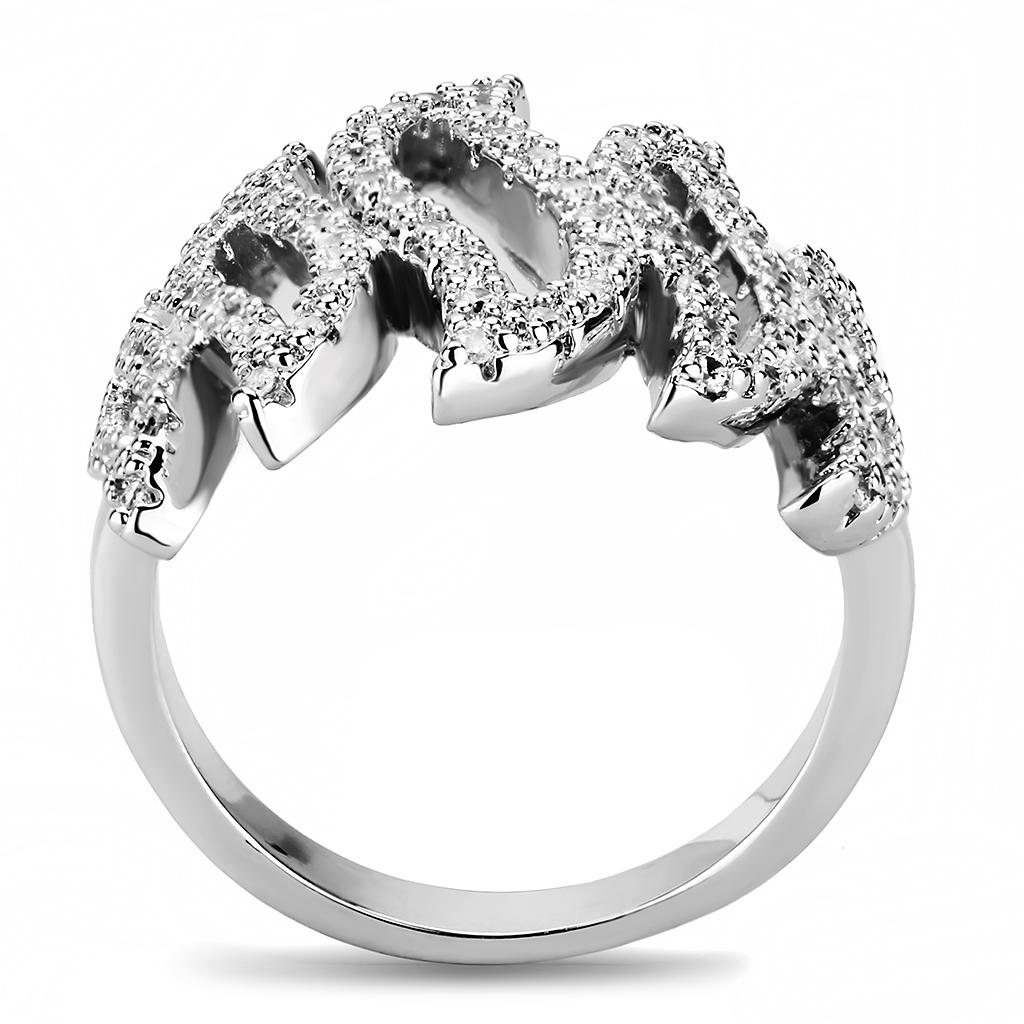 3W1467 - Rhodium Brass Ring with AAA Grade CZ in Clear