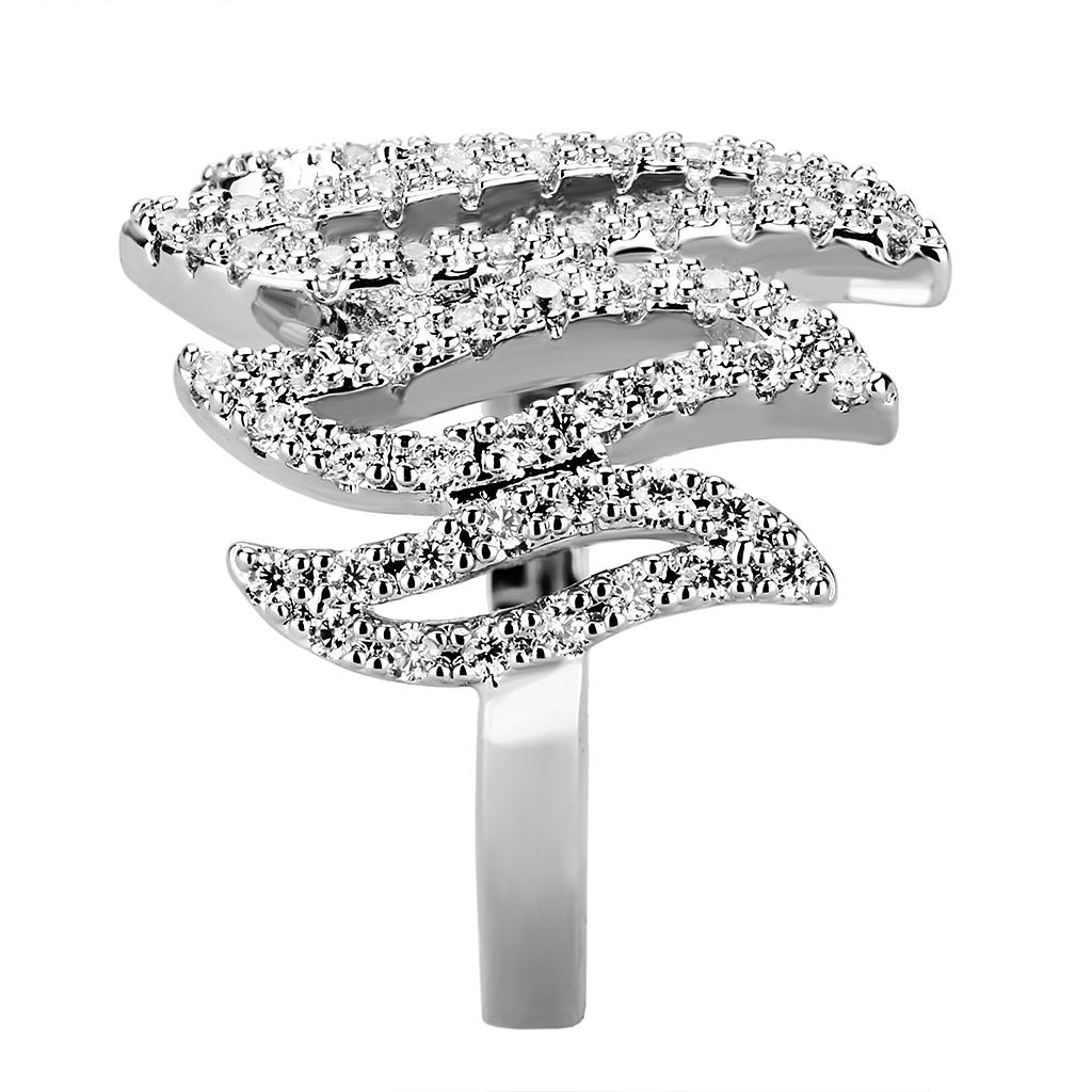 3W1467 - Rhodium Brass Ring with AAA Grade CZ in Clear
