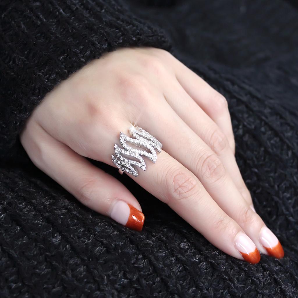 3W1467 - Rhodium Brass Ring with AAA Grade CZ in Clear