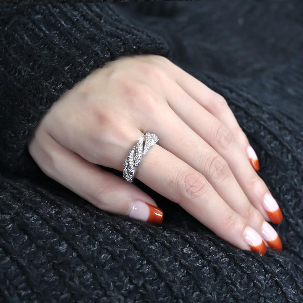 3W1468 - Rhodium Brass Ring with AAA Grade CZ in Clear