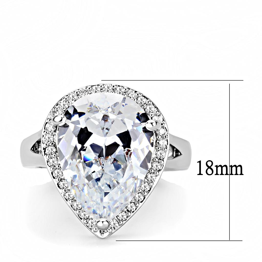 3W1469 - Rhodium Brass Ring with AAA Grade CZ in Clear