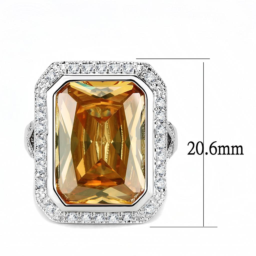 3W1471 - Rhodium Brass Ring with AAA Grade CZ in Champagne