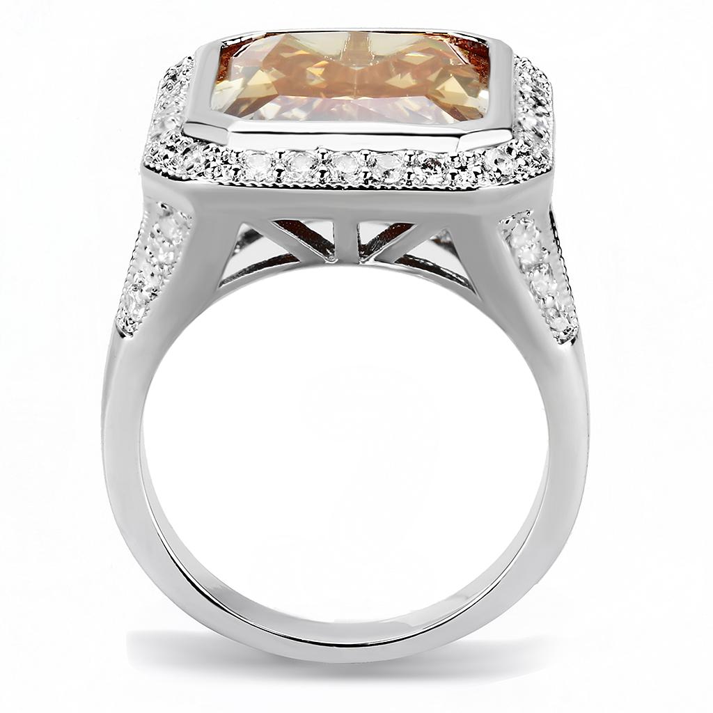 3W1471 - Rhodium Brass Ring with AAA Grade CZ in Champagne