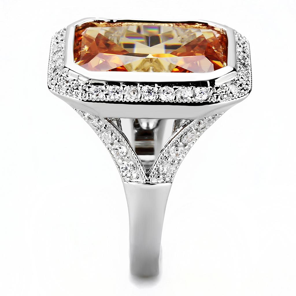 3W1471 - Rhodium Brass Ring with AAA Grade CZ in Champagne