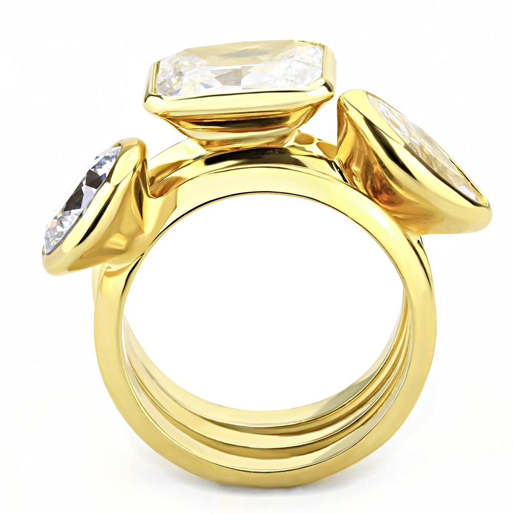 3W1482 - Gold Brass Ring with AAA Grade CZ in Clear