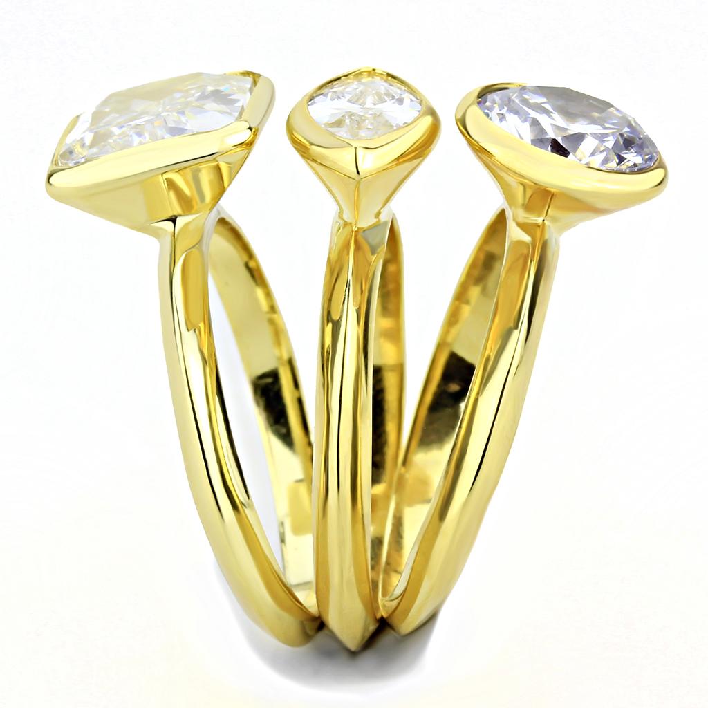 3W1482 - Gold Brass Ring with AAA Grade CZ in Clear