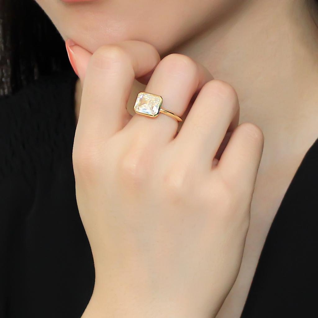 3W1483 - Gold Brass Ring with AAA Grade CZ in Clear