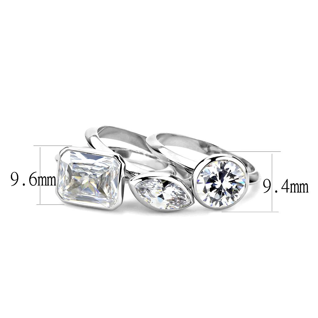 3W1486 - Rhodium Brass Ring with AAA Grade CZ in Clear
