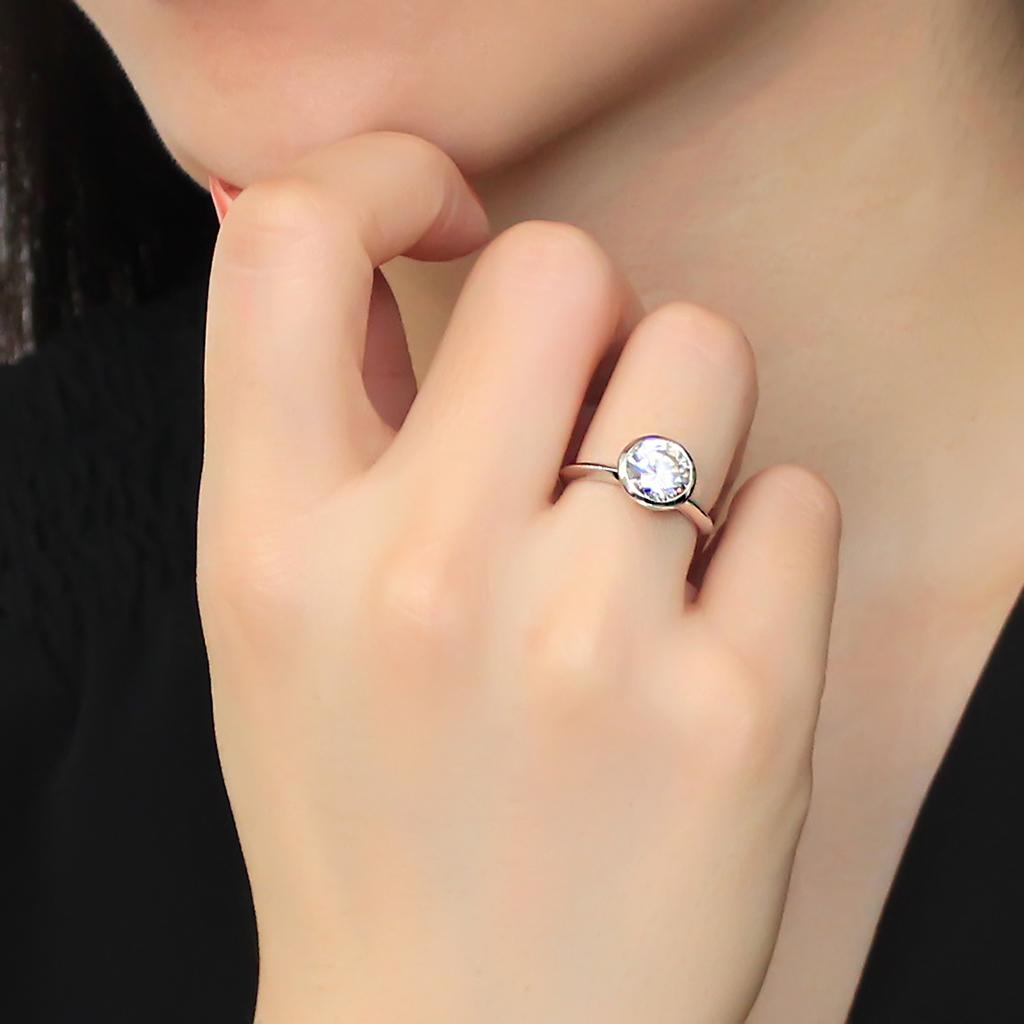 3W1487 - Rhodium Brass Ring with AAA Grade CZ in Clear