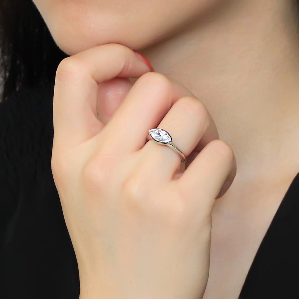 3W1489 - Rhodium Brass Ring with AAA Grade CZ in Clear