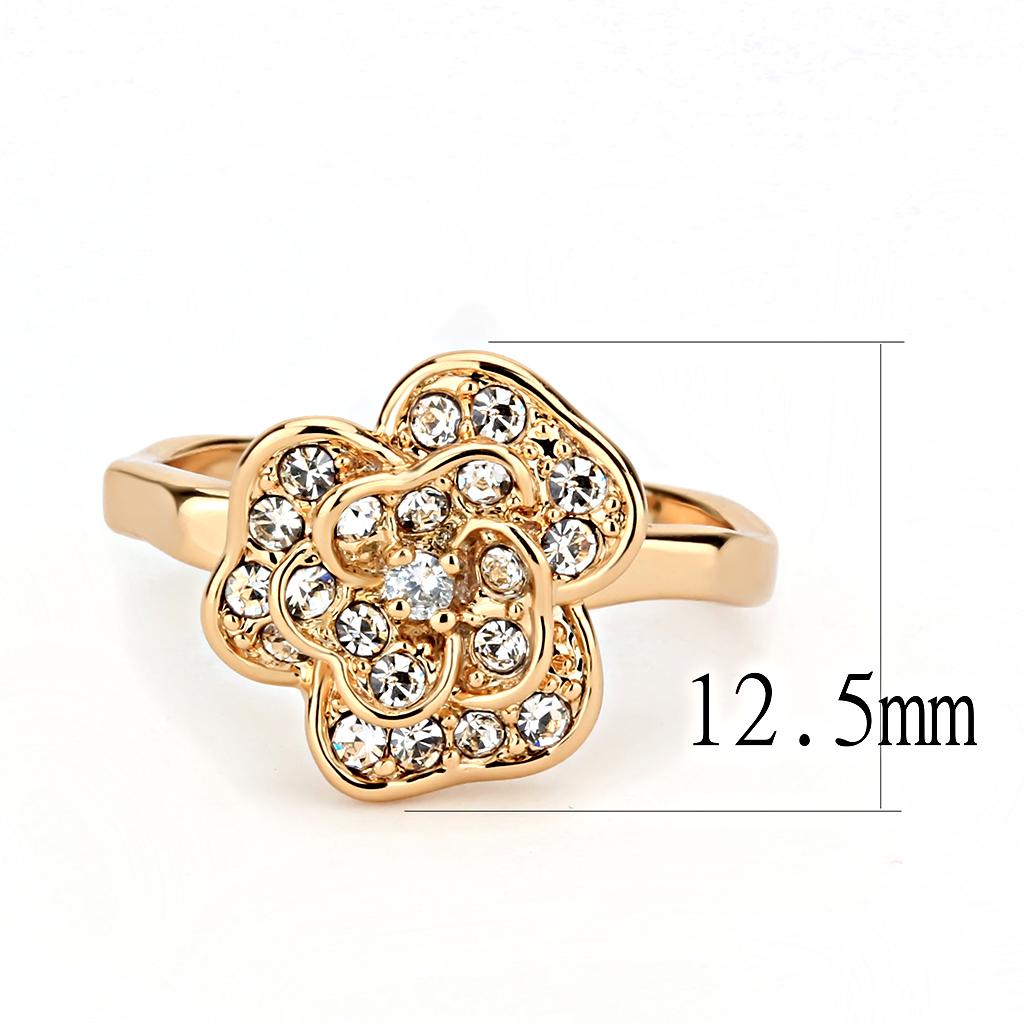 3W1491 - Rose Gold Brass Ring with Top Grade Crystal in Clear