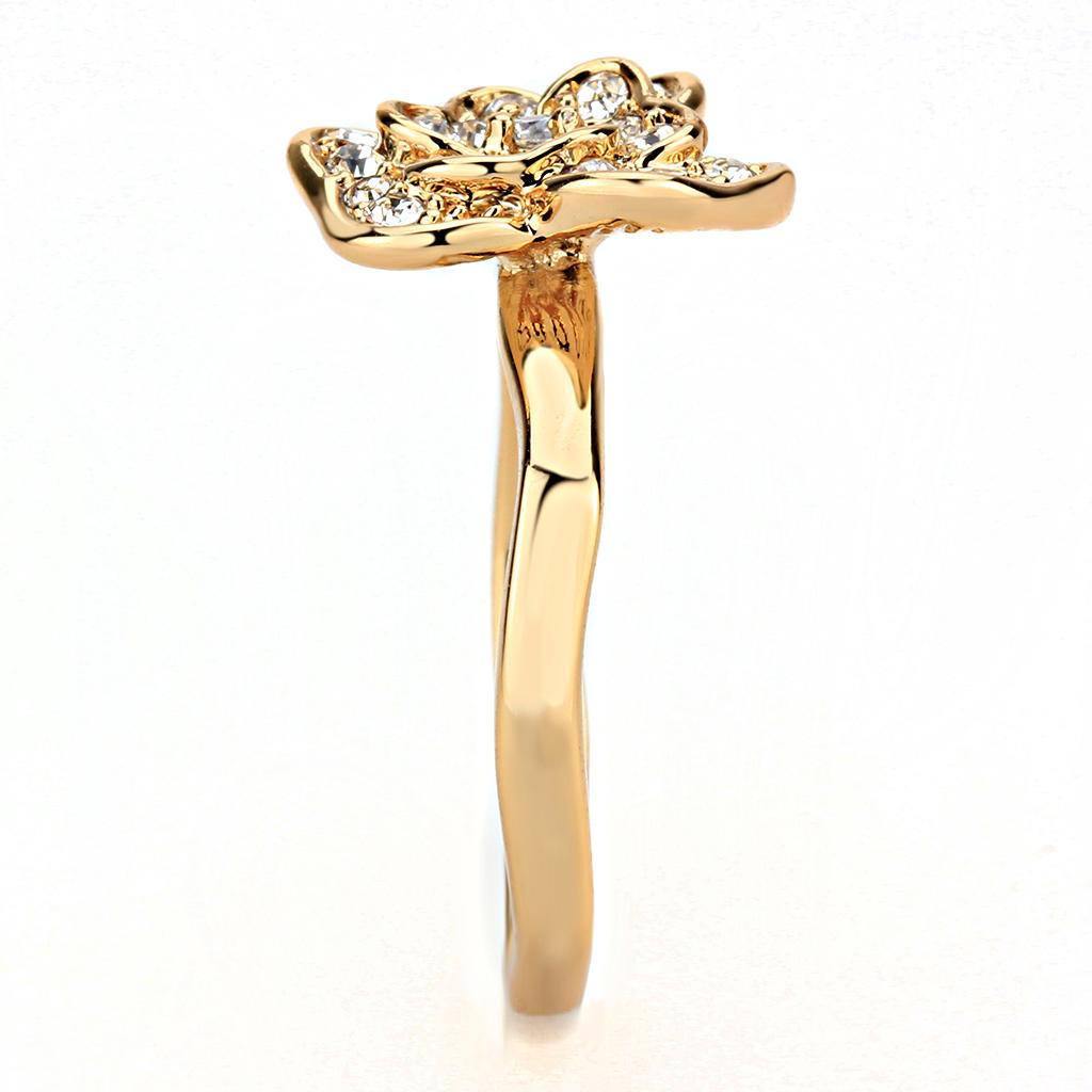 3W1491 - Rose Gold Brass Ring with Top Grade Crystal in Clear