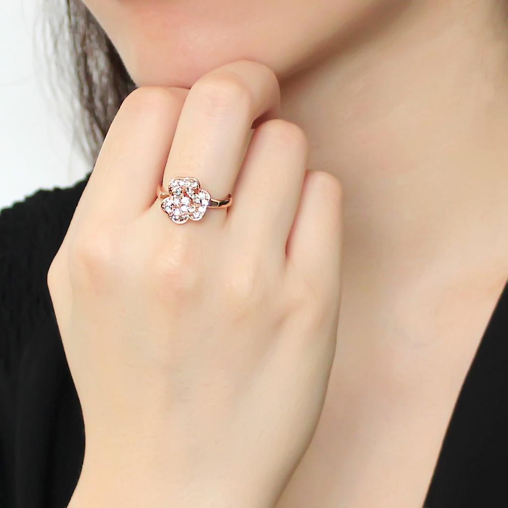 3W1491 - Rose Gold Brass Ring with Top Grade Crystal in Clear