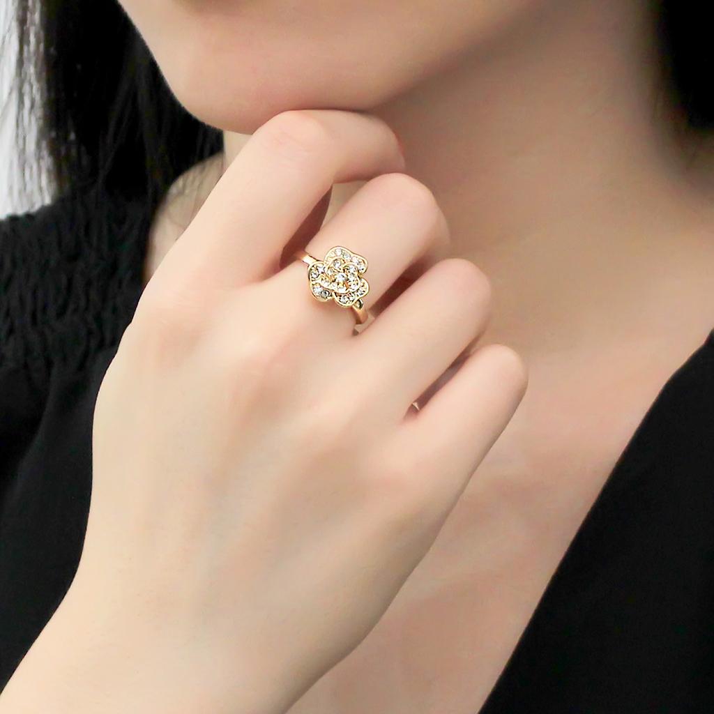 3W1497 - Gold Brass Ring with Top Grade Crystal in Clear