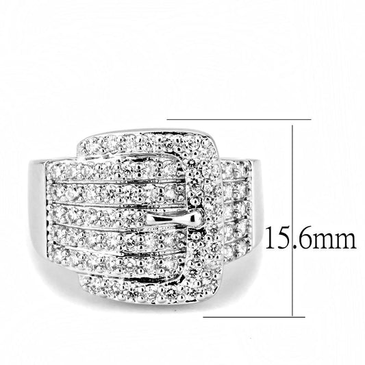 3W1502 - Rhodium Brass Ring with AAA Grade CZ in Clear