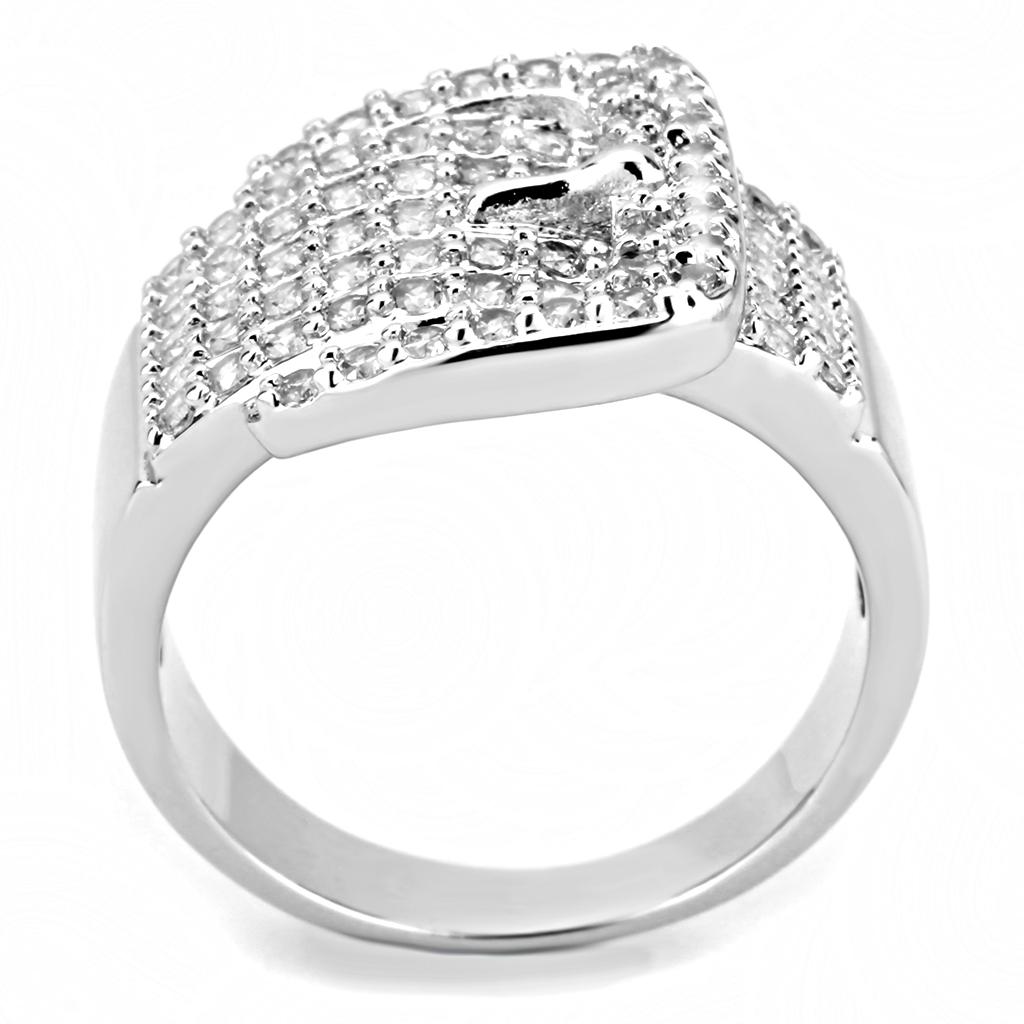 3W1502 - Rhodium Brass Ring with AAA Grade CZ in Clear