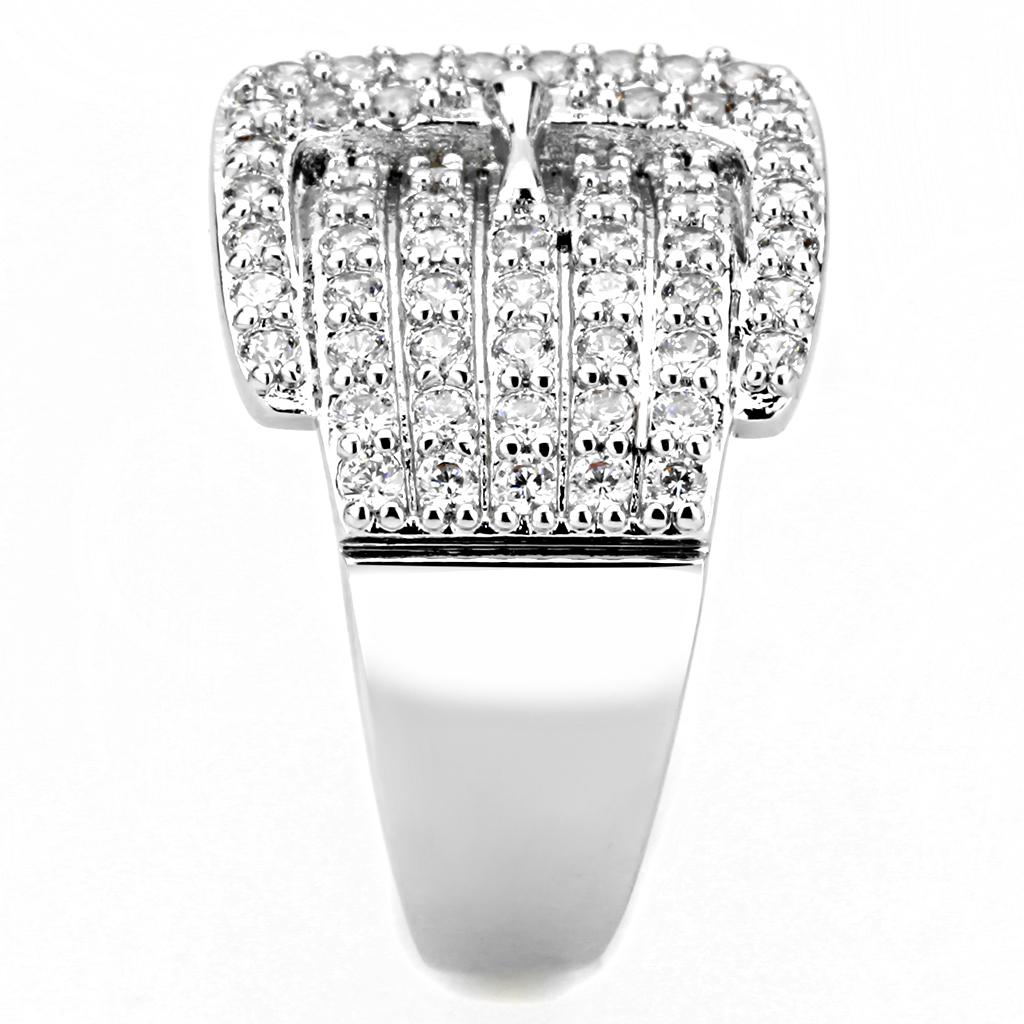 3W1502 - Rhodium Brass Ring with AAA Grade CZ in Clear