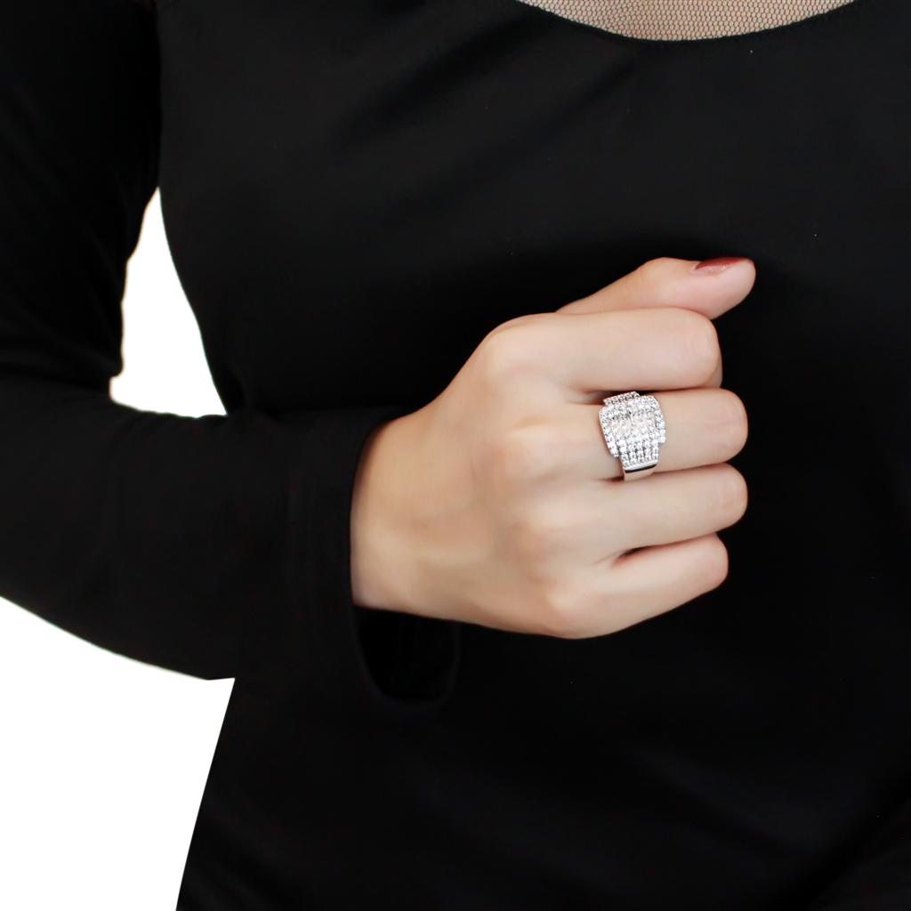 3W1502 - Rhodium Brass Ring with AAA Grade CZ in Clear
