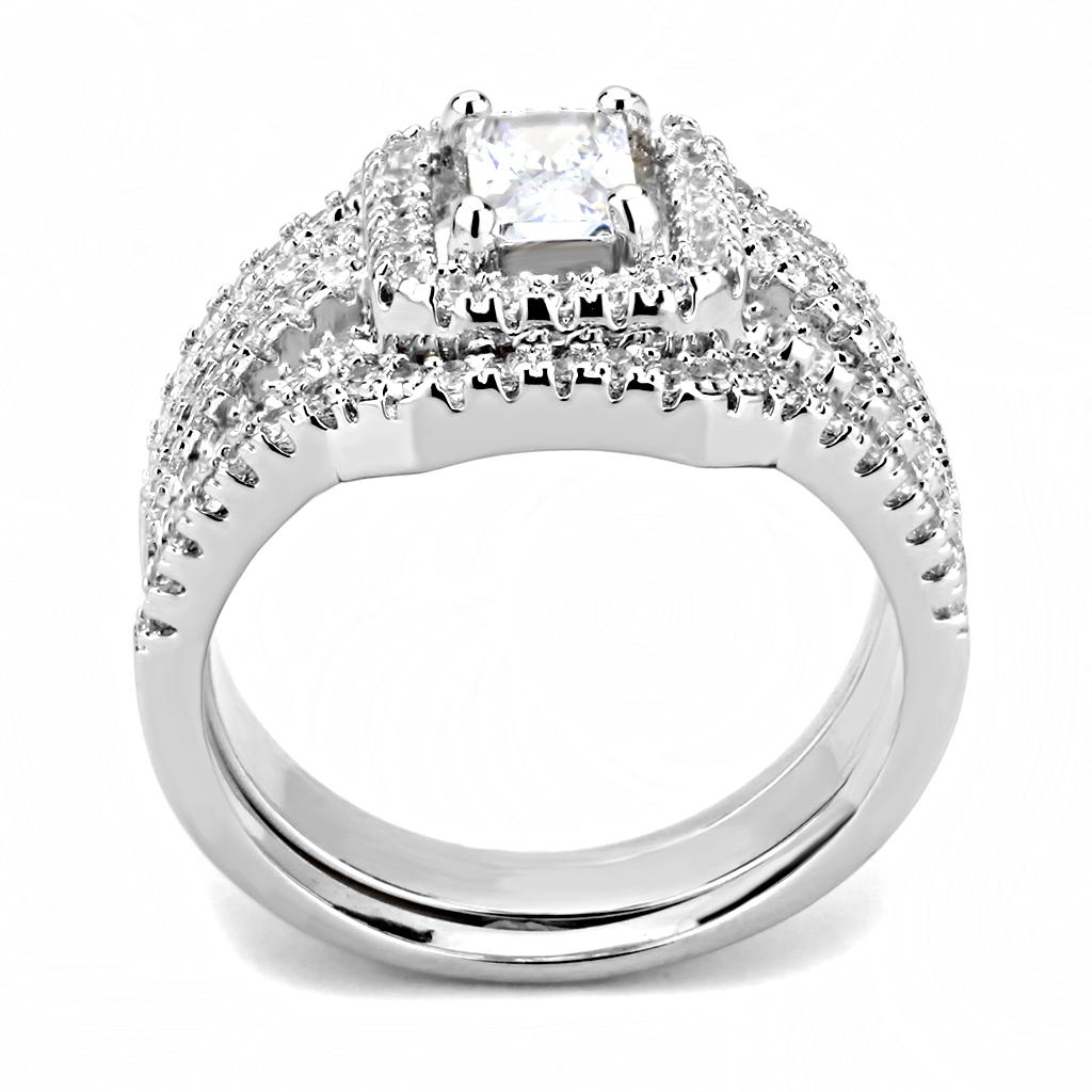 3W1503 - Rhodium Brass Ring with AAA Grade CZ in Clear