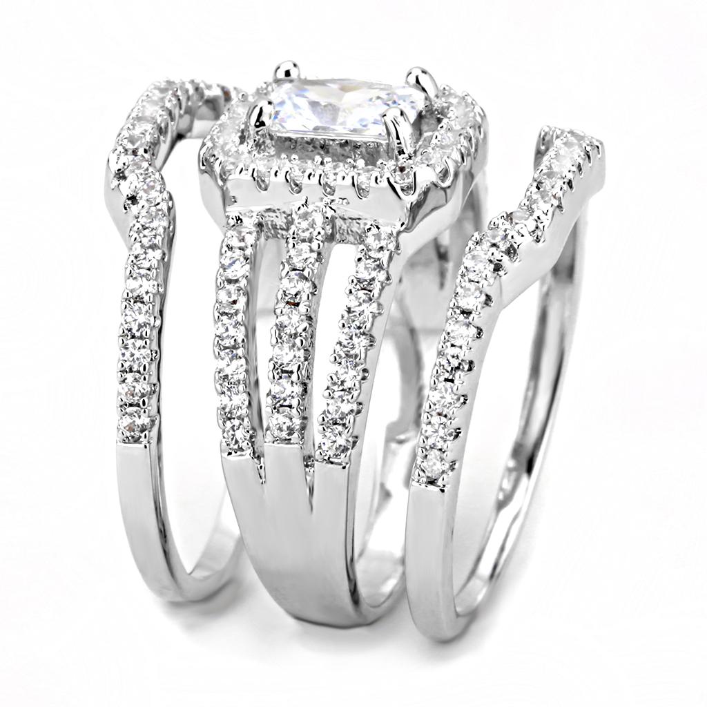 3W1503 - Rhodium Brass Ring with AAA Grade CZ in Clear