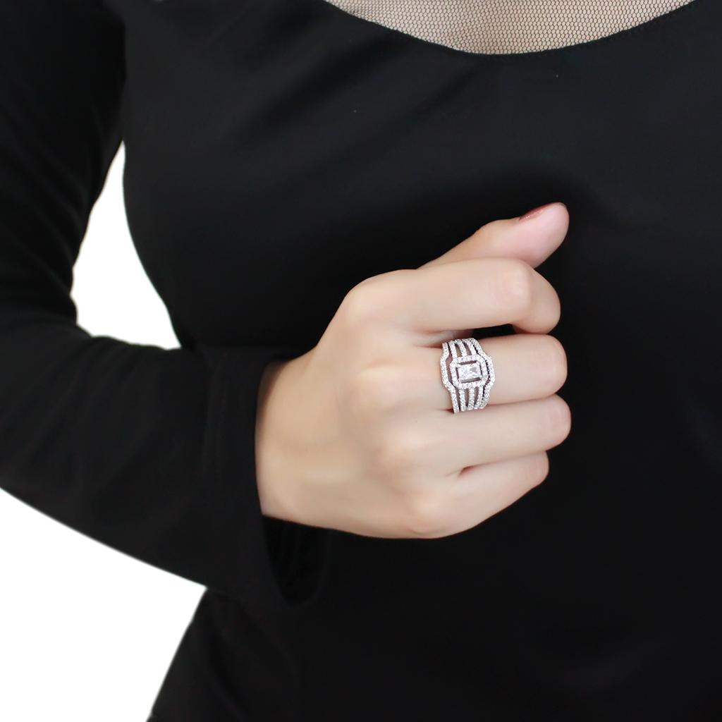 3W1503 - Rhodium Brass Ring with AAA Grade CZ in Clear