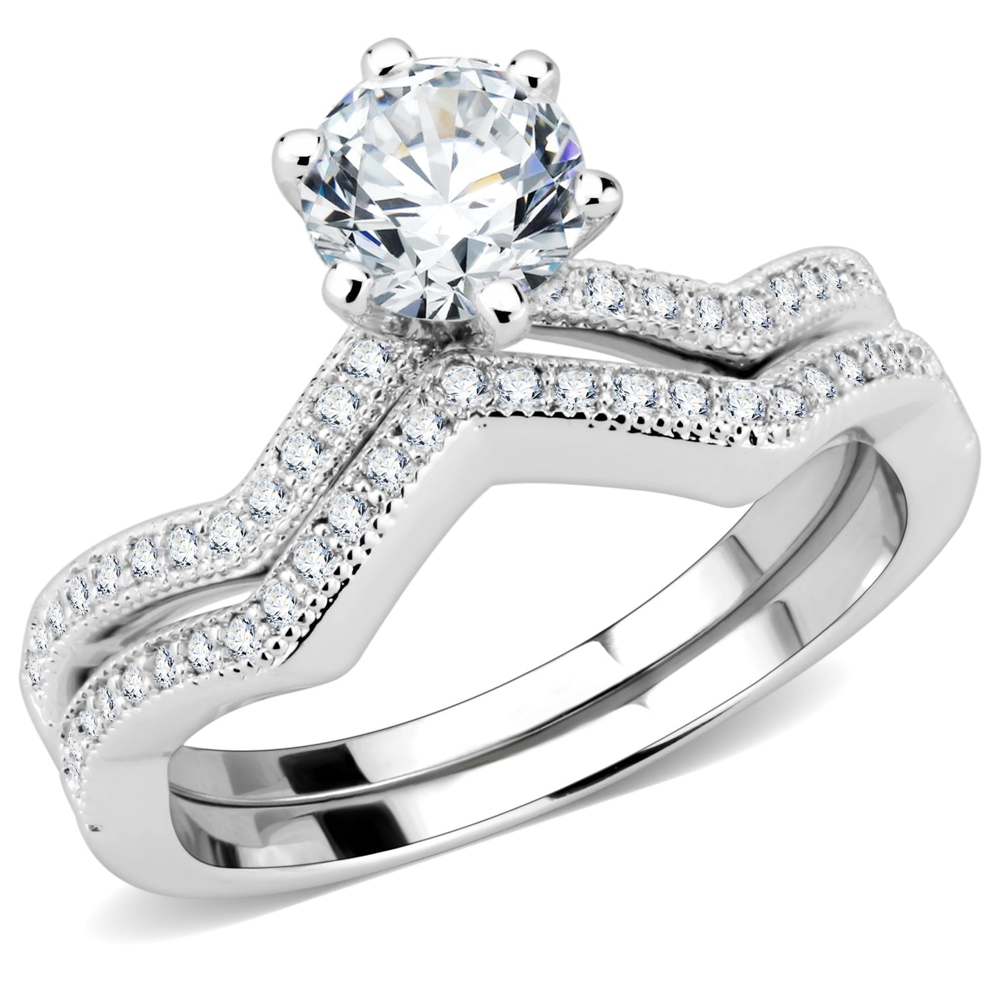 3W1505 - Rhodium Brass Ring with AAA Grade CZ in Clear