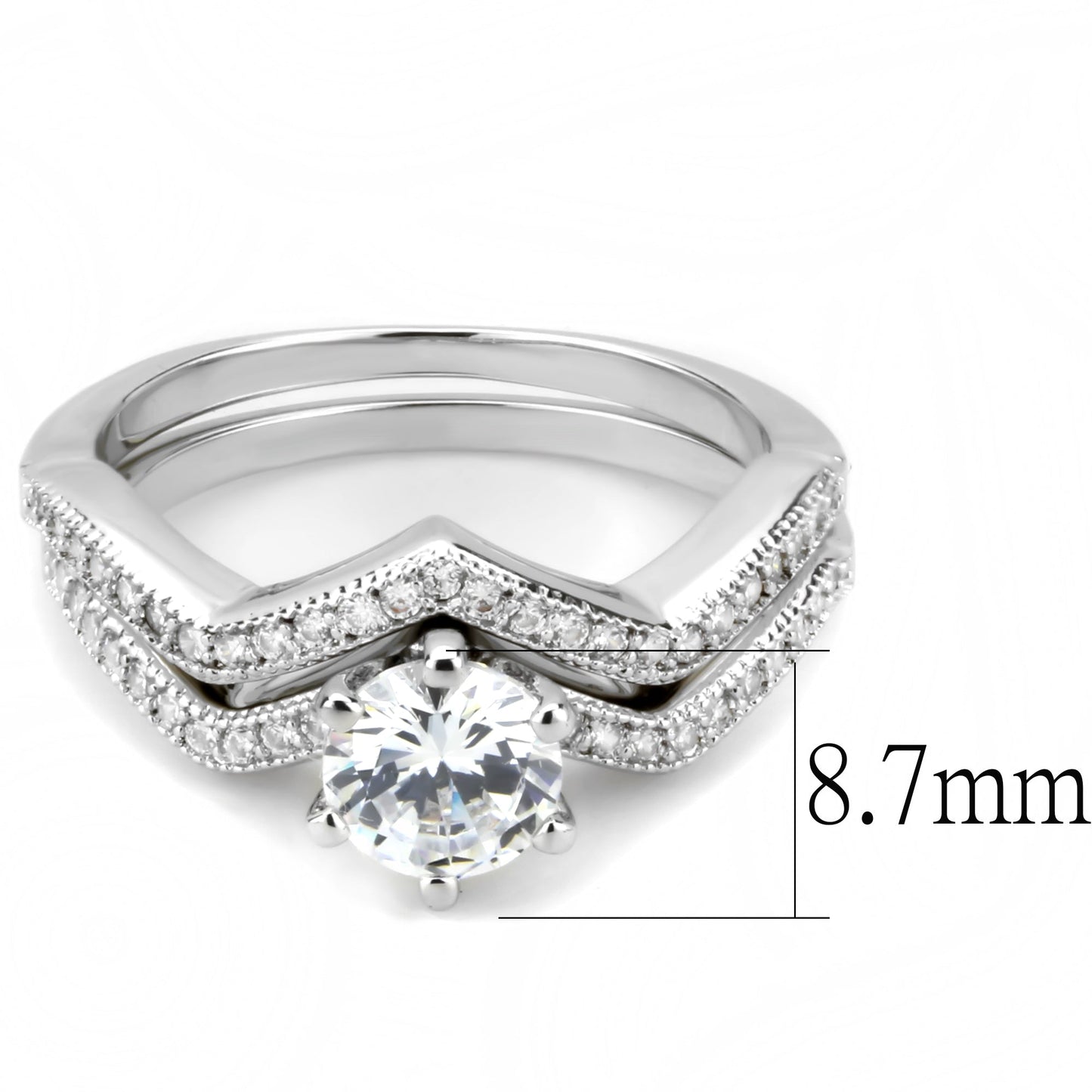 3W1505 - Rhodium Brass Ring with AAA Grade CZ in Clear