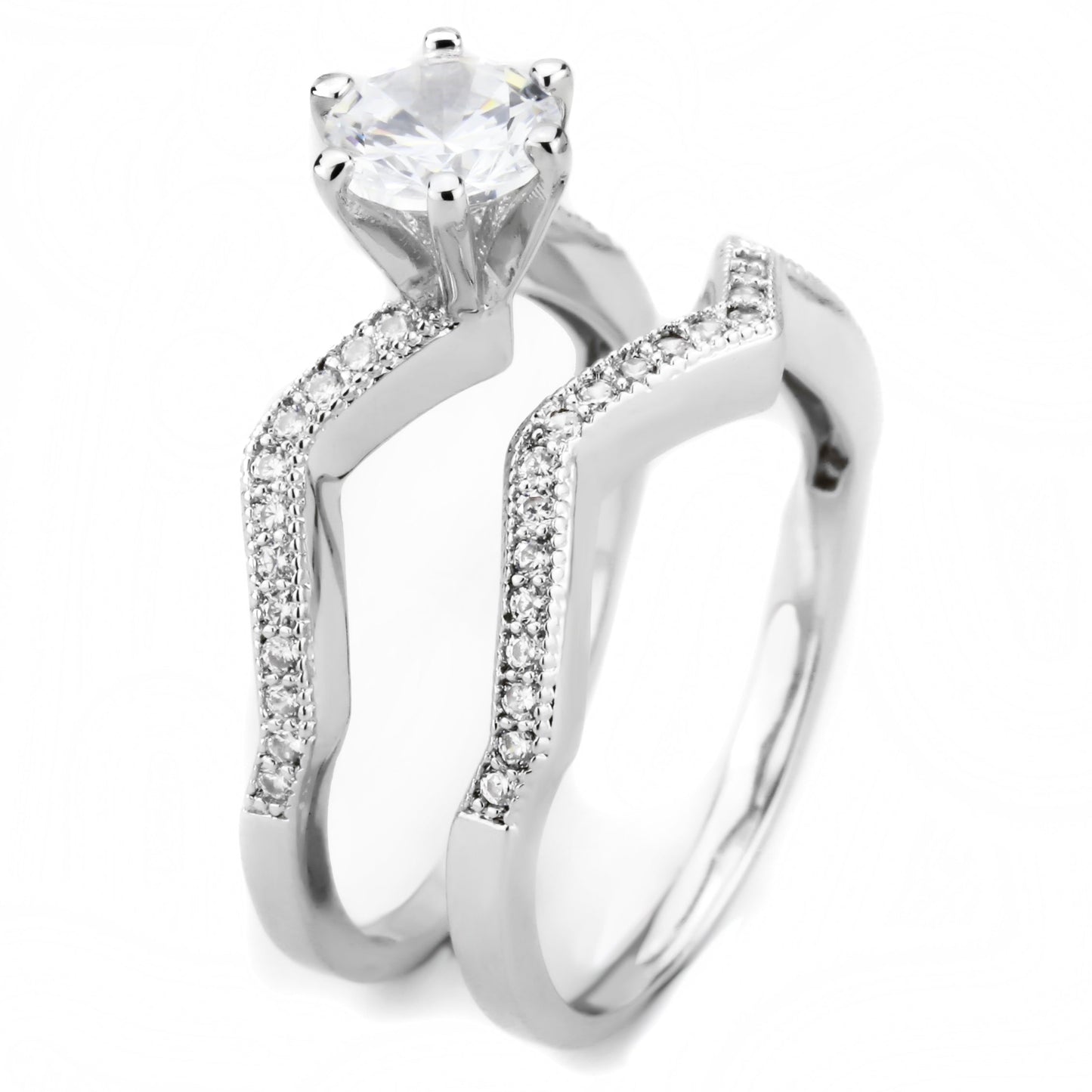 3W1505 - Rhodium Brass Ring with AAA Grade CZ in Clear
