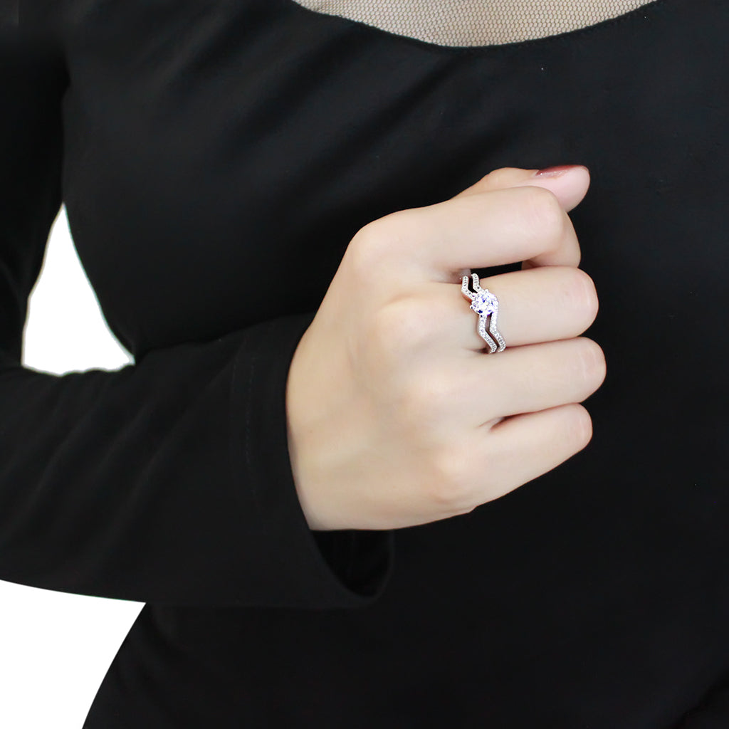 3W1505 - Rhodium Brass Ring with AAA Grade CZ in Clear