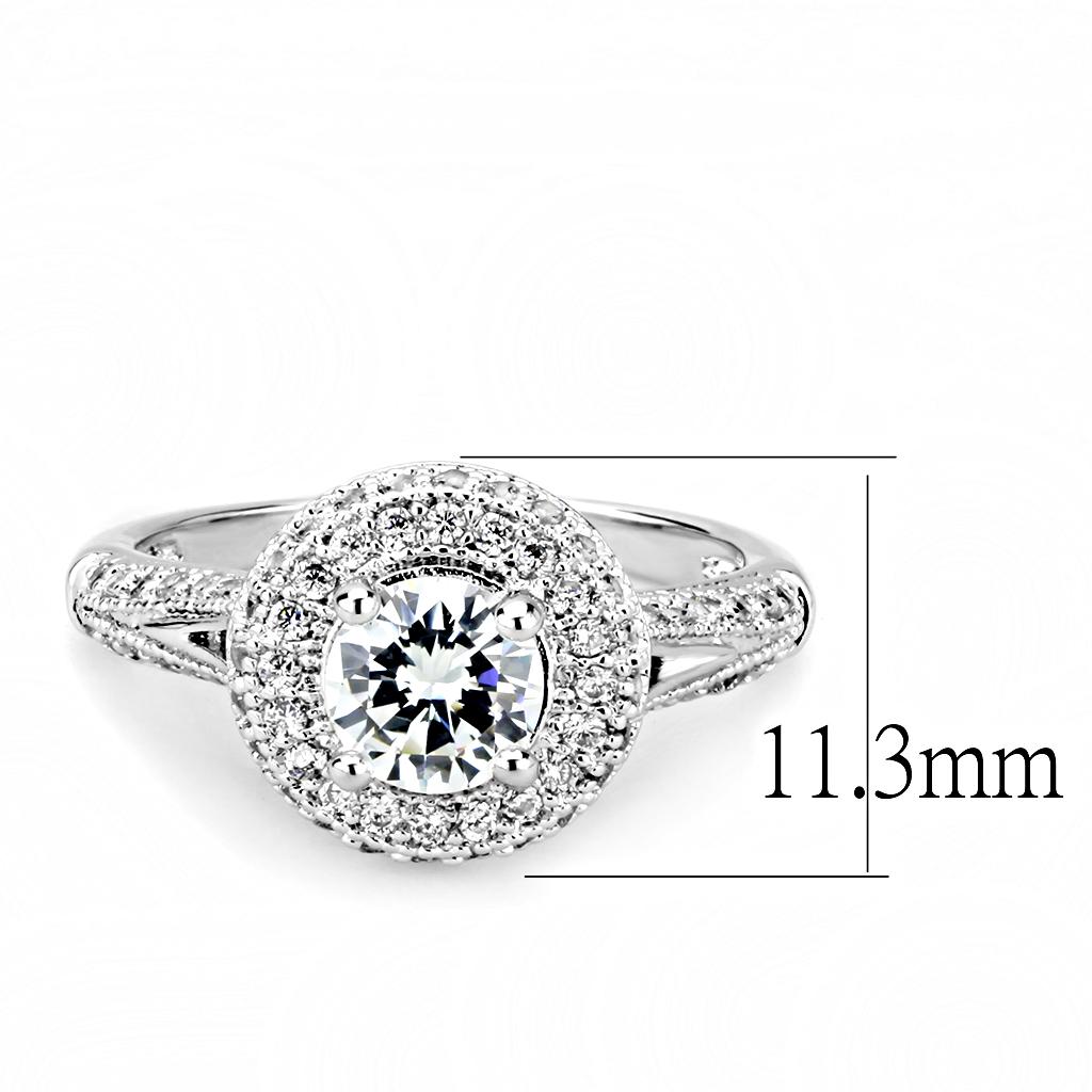 3W1506 - Rhodium Brass Ring with AAA Grade CZ in Clear