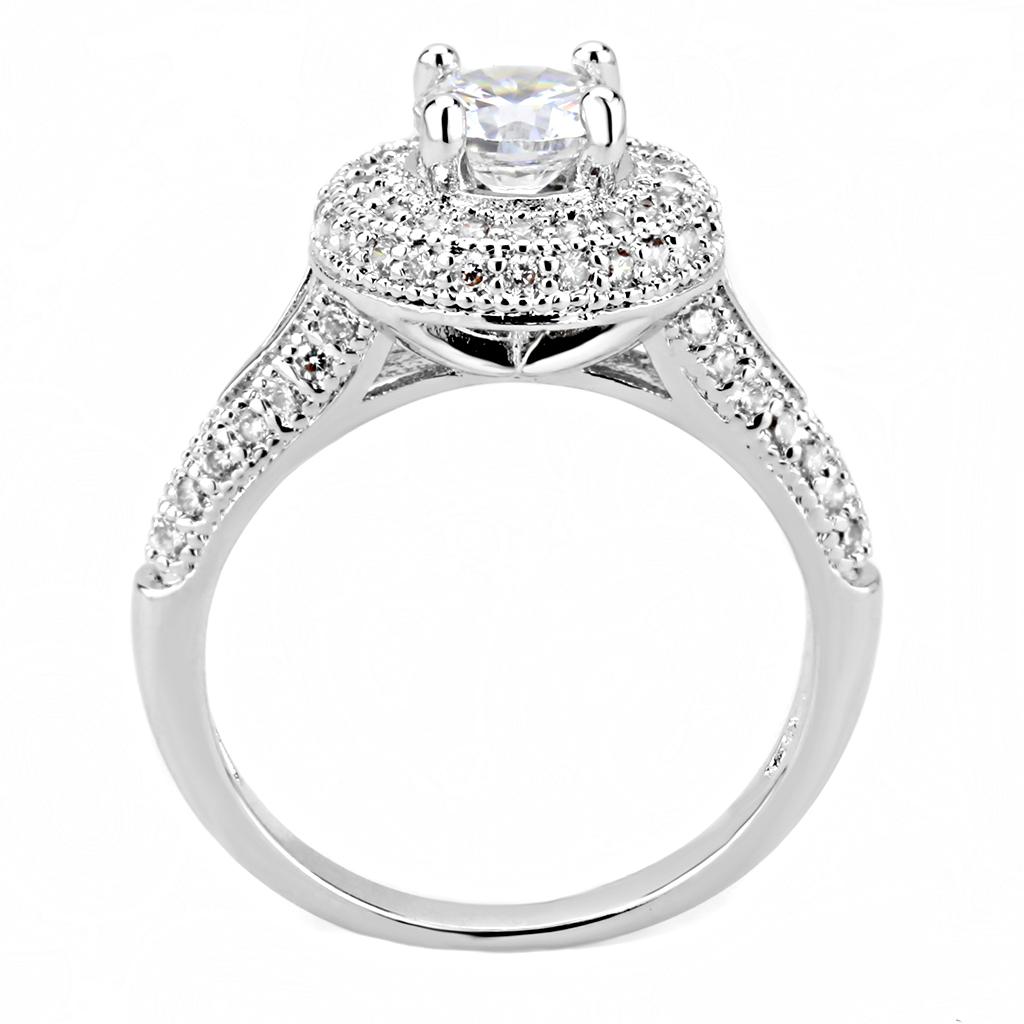 3W1506 - Rhodium Brass Ring with AAA Grade CZ in Clear