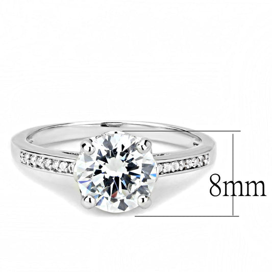 3W1507 - Rhodium Brass Ring with AAA Grade CZ in Clear