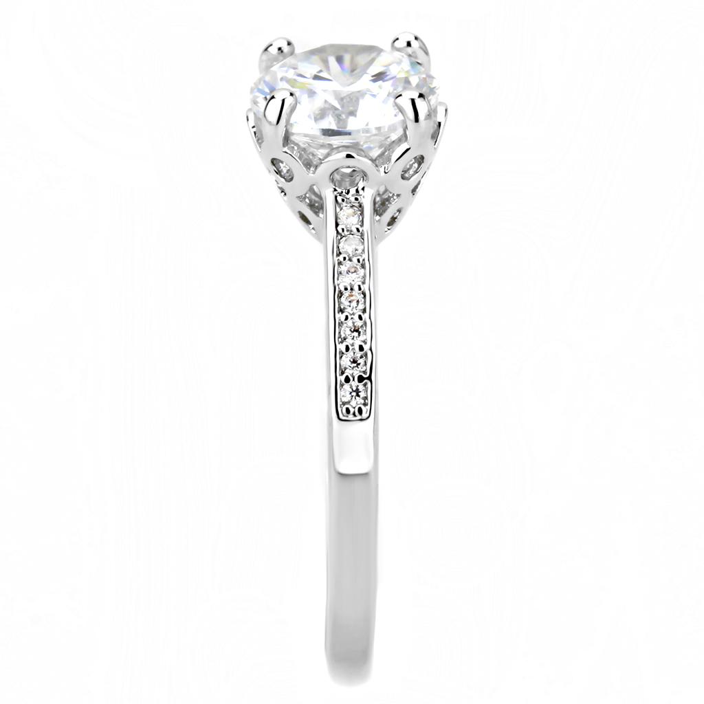 3W1507 - Rhodium Brass Ring with AAA Grade CZ in Clear