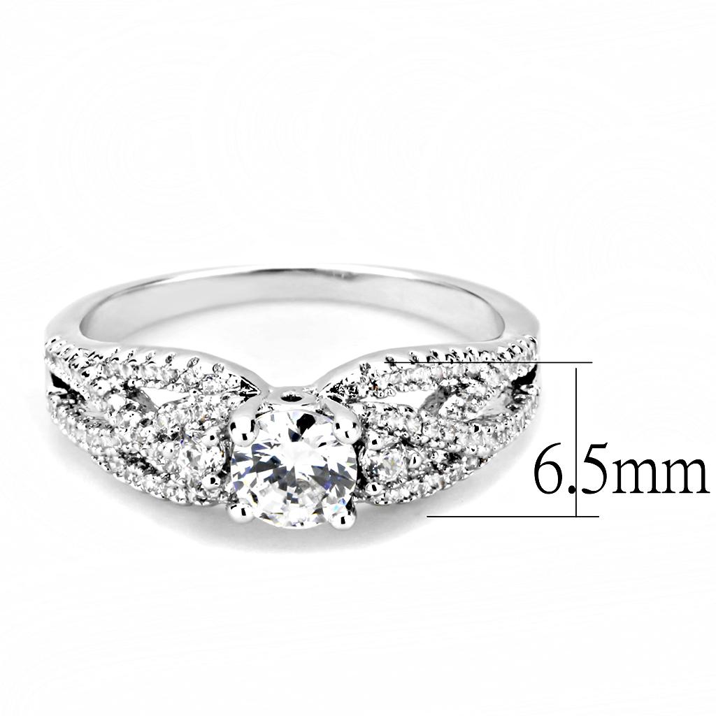 3W1511 - Rhodium Brass Ring with AAA Grade CZ in Clear