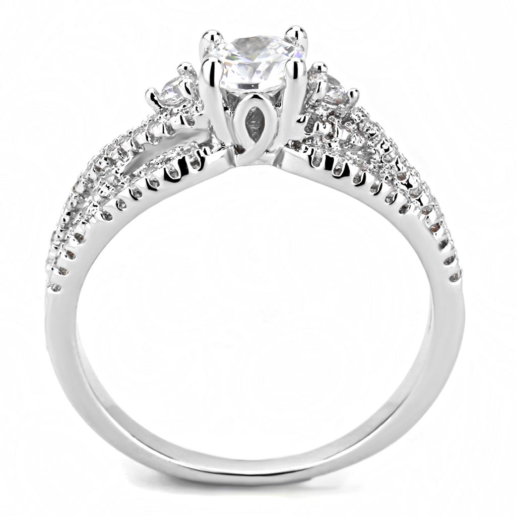 3W1511 - Rhodium Brass Ring with AAA Grade CZ in Clear