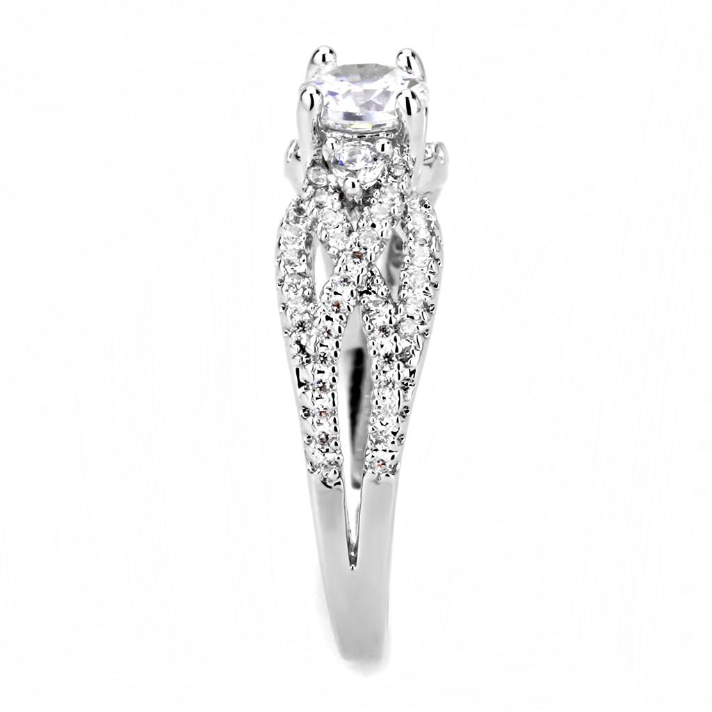 3W1511 - Rhodium Brass Ring with AAA Grade CZ in Clear